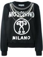 Moschino Pearl Embellished Logo Sweatshirt, Women's, Size: 46, Black, Cotton/polyester/rayon/other Fibers