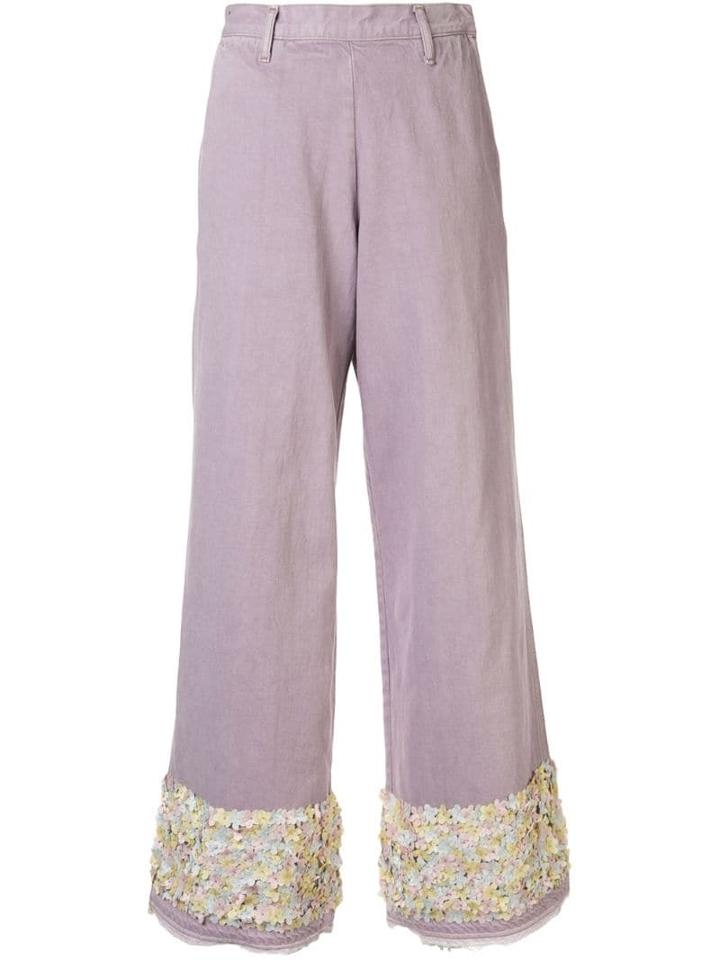 Tu Es Mon Trésor Floral Embroidered Jeans - Purple