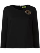 Versace Jeans Logo Plaque Cropped Sweatshirt, Women's, Size: 42, Black, Cotton/spandex/elastane/modal/polyamide