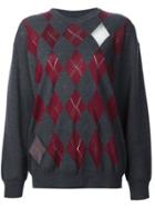 Alexander Wang Argyle Pullover With Sheer Intarsia Diamonds - Grey