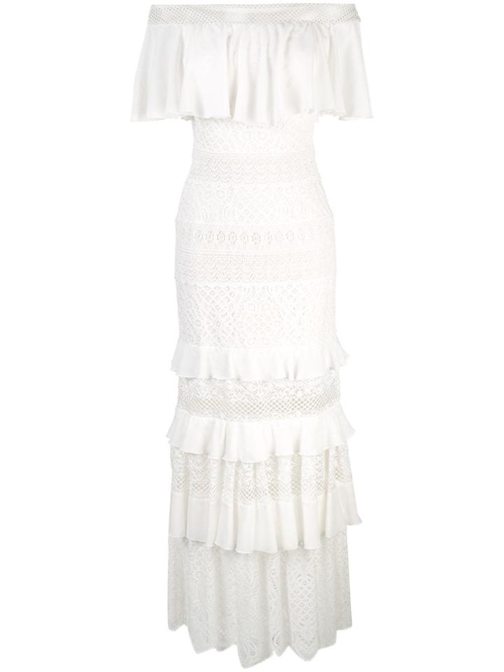 Tadashi Shoji Bardot Frill Maxi Dress - White