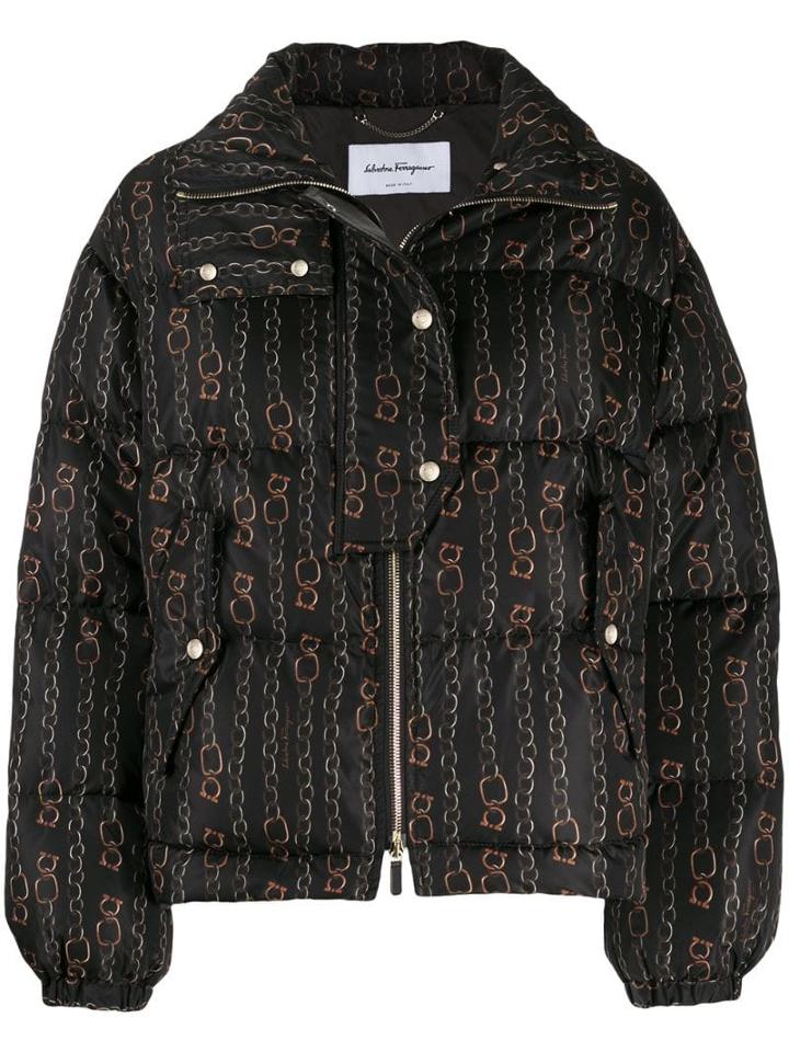 Salvatore Ferragamo Chain Print Padded Jacket - Black
