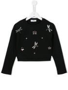 Young Versace Embellished Dragonfly Sweatshirt, Girl's, Size: 8 Yrs, Black