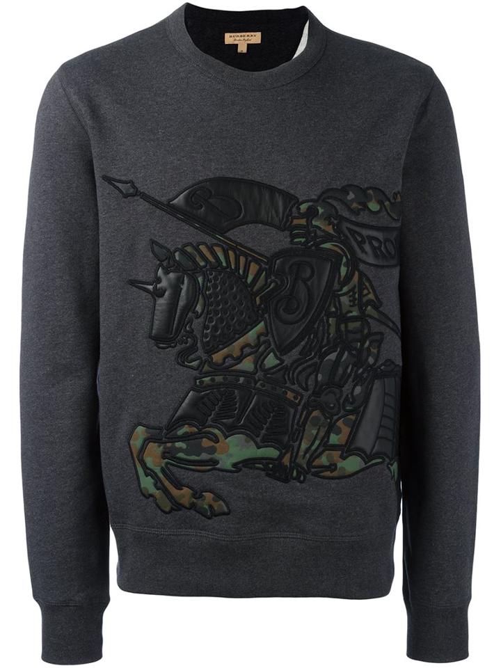 Burberry Crew Neck Sweatshirt, Men's, Size: Medium, Grey, Cotton/lamb Skin