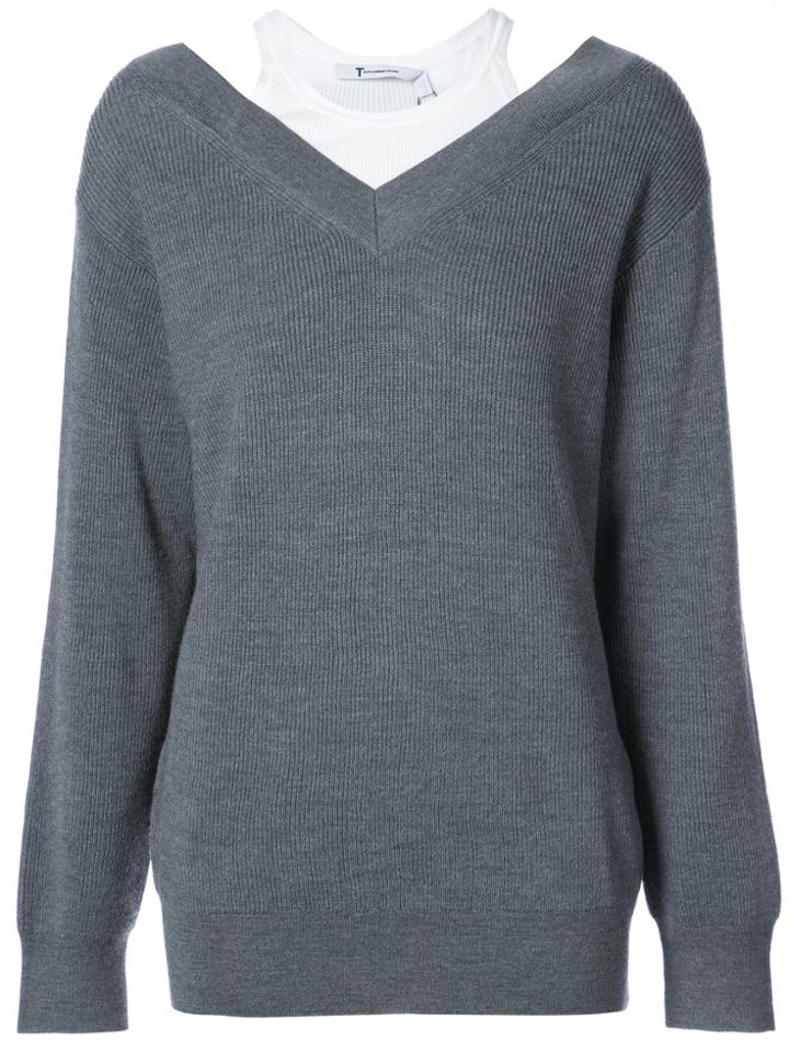 T By Alexander Wang Dual Layered Bardot Sweater - Grey
