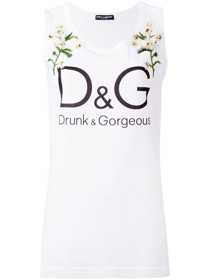 Dolce & Gabbana Floral Print Tank Top, Women's, Size: 40, White, Cotton/silk