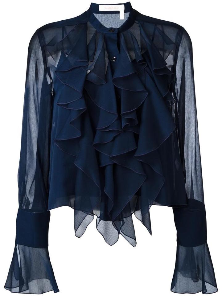 See By Chloé Ruffled Bell Sleeve Blouse, Women's, Size: 42, Blue, Polyester/viscose