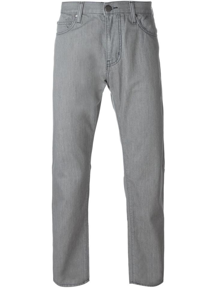 Armani Jeans Trim Detail Straight Leg Trousers, Men's, Size: 32, Grey, Cotton