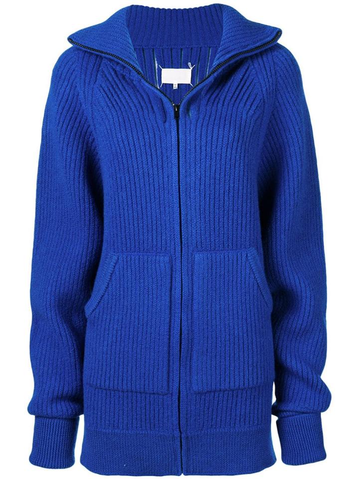 Maison Margiela Oversized Ribbed Knit Cardigan Coat - Blue