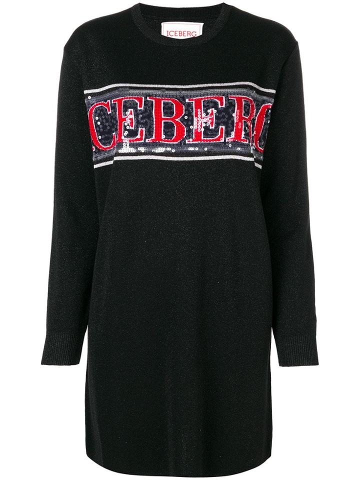 Iceberg Sequinned Logo Dress - Black