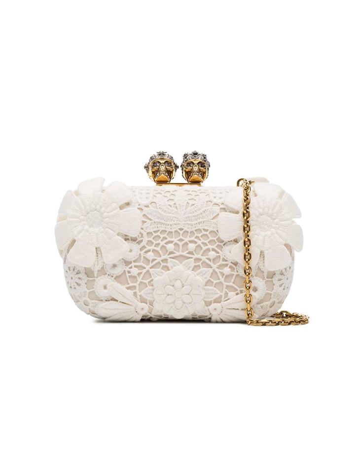 Alexander Mcqueen Flower Appliqué Clutch Bag - White