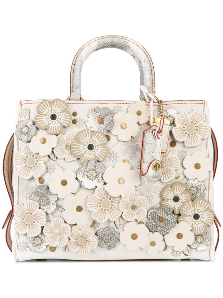 Coach Tea Rose Appliqué Rogue Bag - White