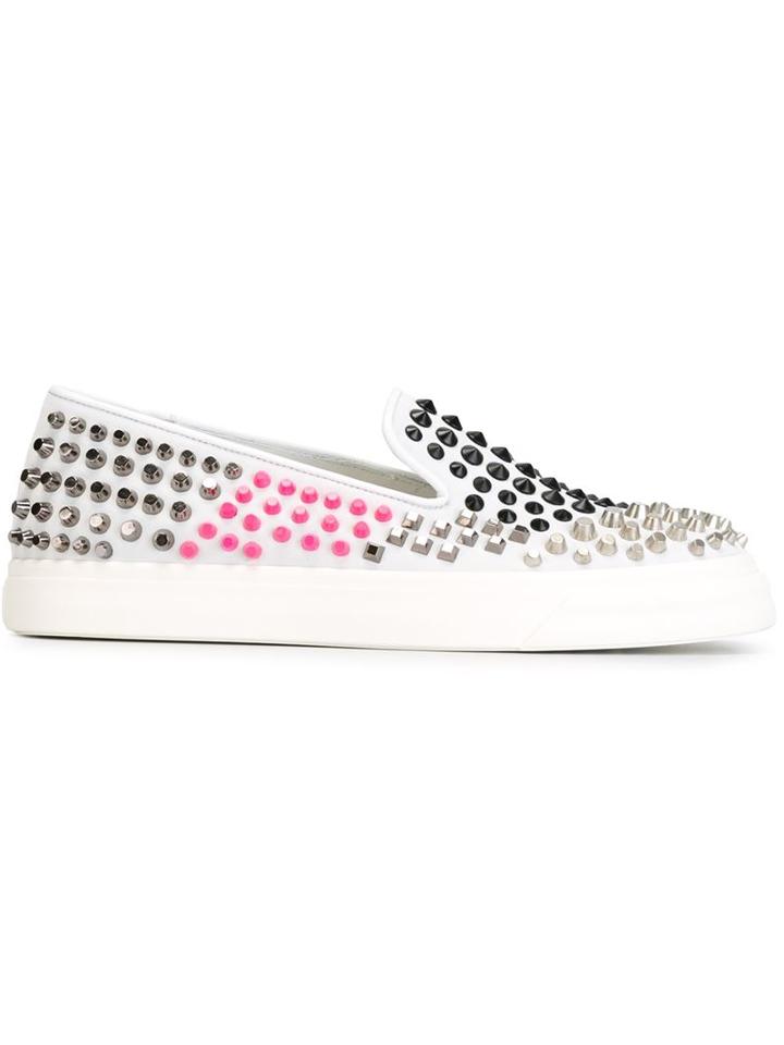 Giuseppe Zanotti Design Studded Slip-on Sneakers, Women's, Size: 38.5, White, Leather/metal Other/rubber
