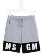 Msgm Kids Logo Print Track Shorts, Boy's, Size: 14 Yrs, Grey