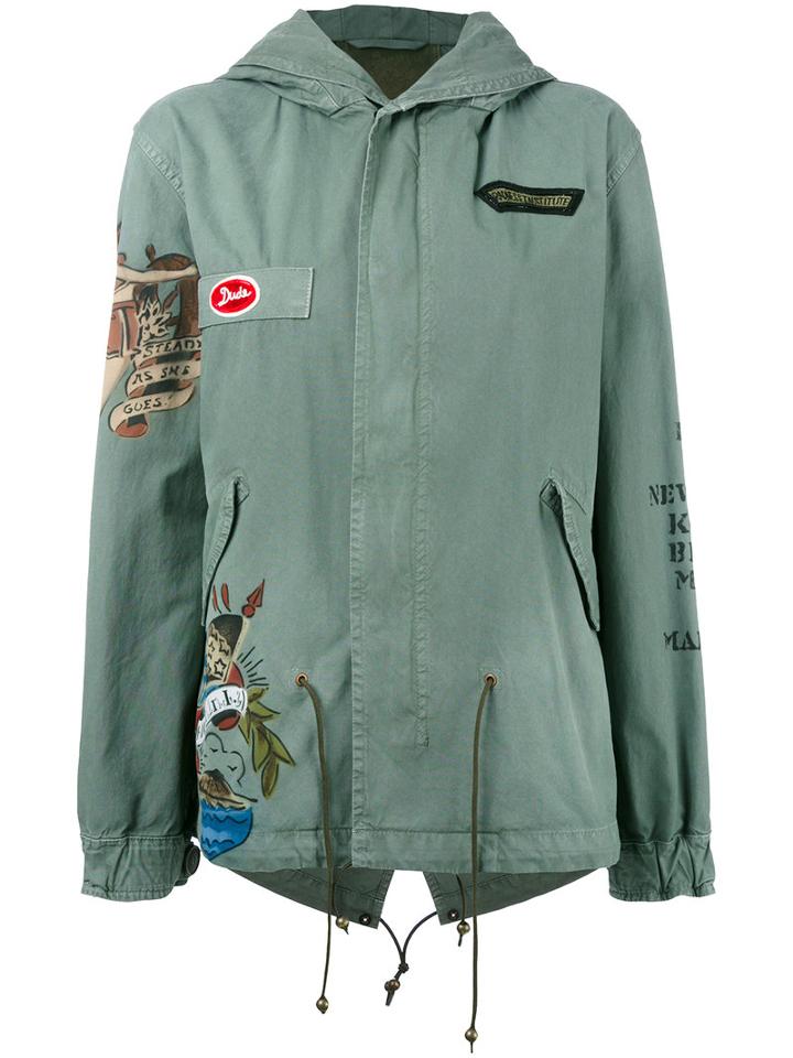 Mr & Mrs Italy - Patched Hooded Coat - Women - Cotton/glass - S, Green, Cotton/glass