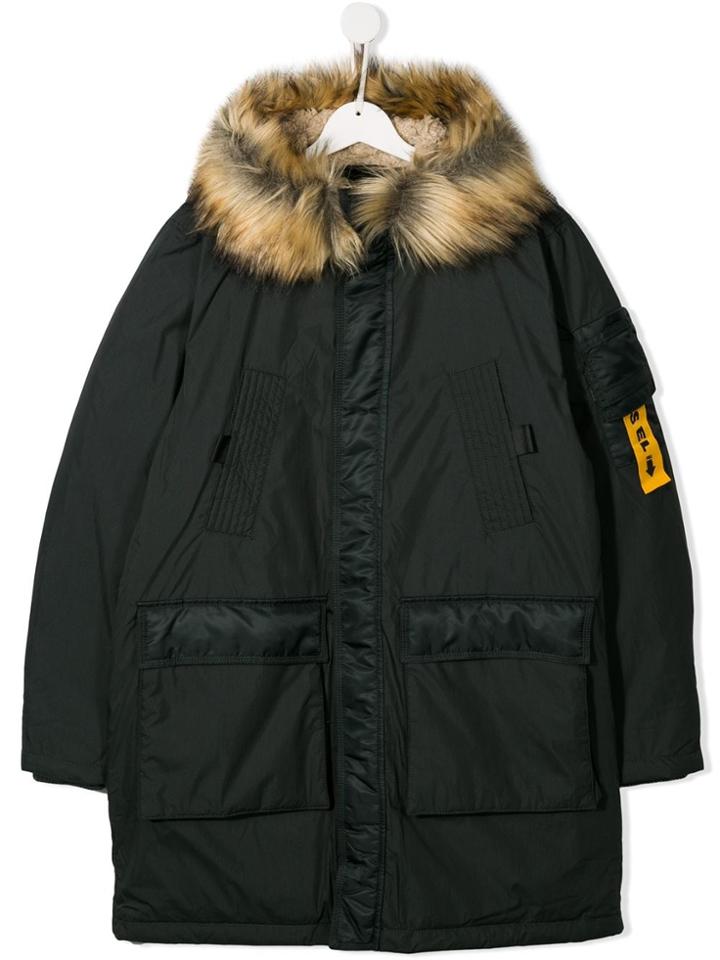 Diesel Kids Faux-fur Hood Parka Coat - Green