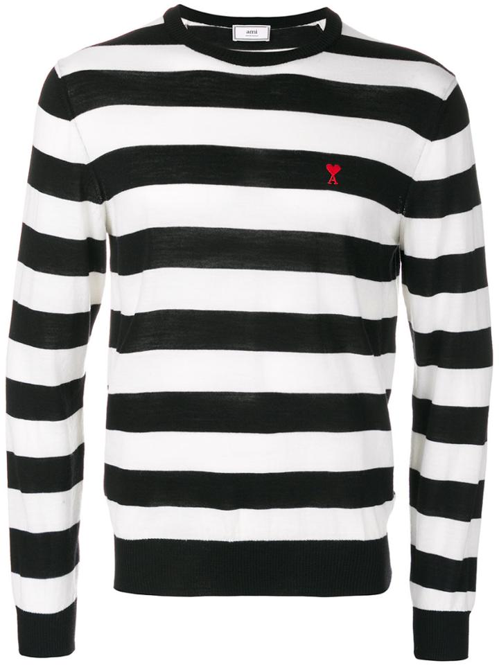 Ami Alexandre Mattiussi Striped Logo Embellished Sweater - Black