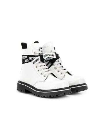 Moschino Kids Teen Logo Lace-up Boots - White