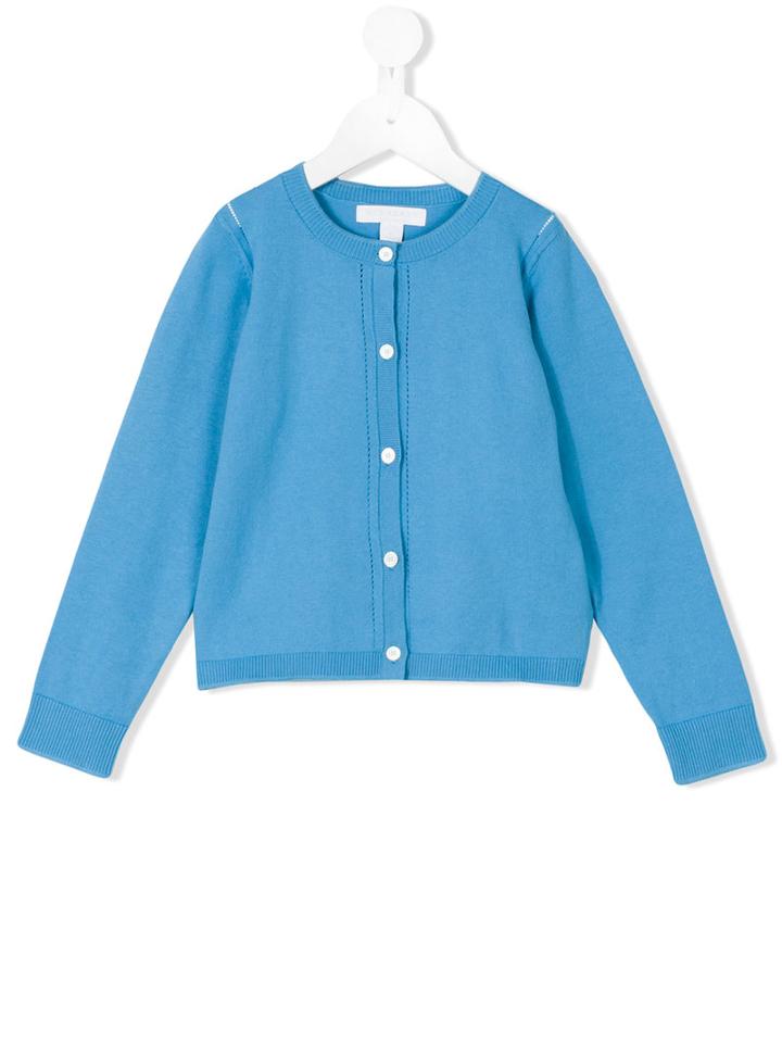 Burberry Kids - Check Cuff Knitted Cardigan - Kids - Cotton - 8 Yrs, Girl's, Blue