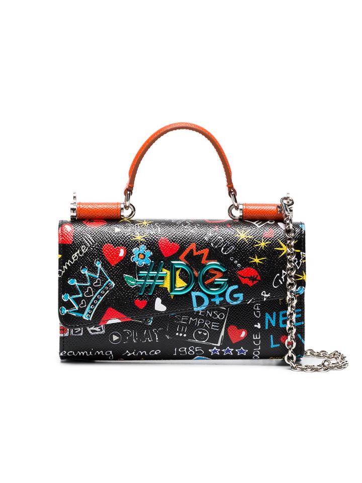 Dolce & Gabbana Black Graffiti Mini Leather Phone Bag
