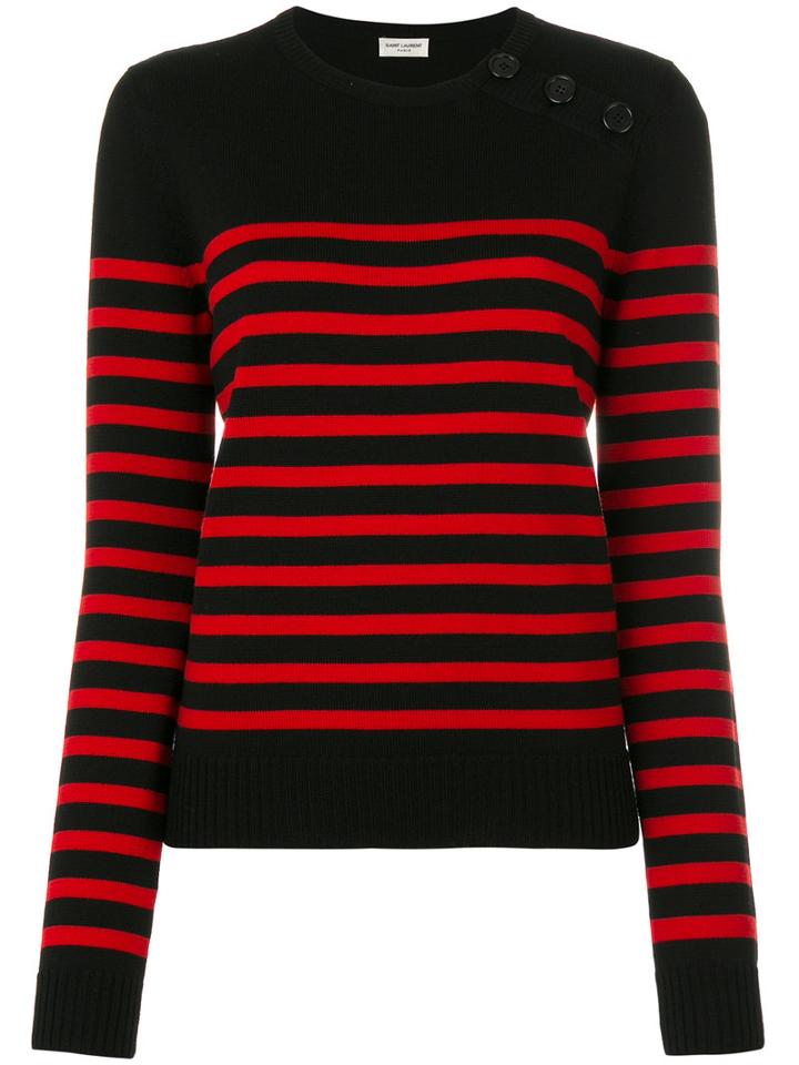 Saint Laurent - Striped Top - Women - Wool - M, Black, Wool