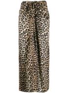 Ganni Stretch Silk Leopard Print Skirt - Brown
