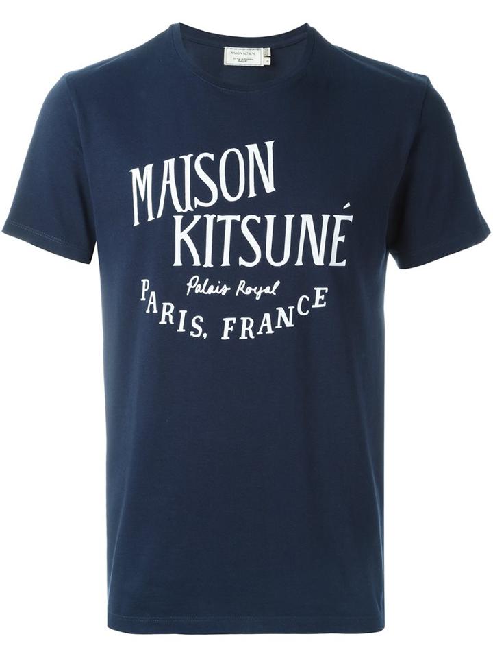 Maison Kitsuné Logo Print T-shirt, Men's, Size: Large, Blue, Cotton