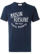 Maison Kitsuné Logo Print T-shirt, Men's, Size: Large, Blue, Cotton