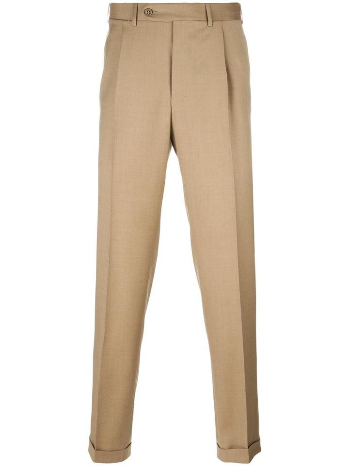 Canali Pleated Tapered Trousers, Men's, Size: 50, Nude/neutrals, Wool