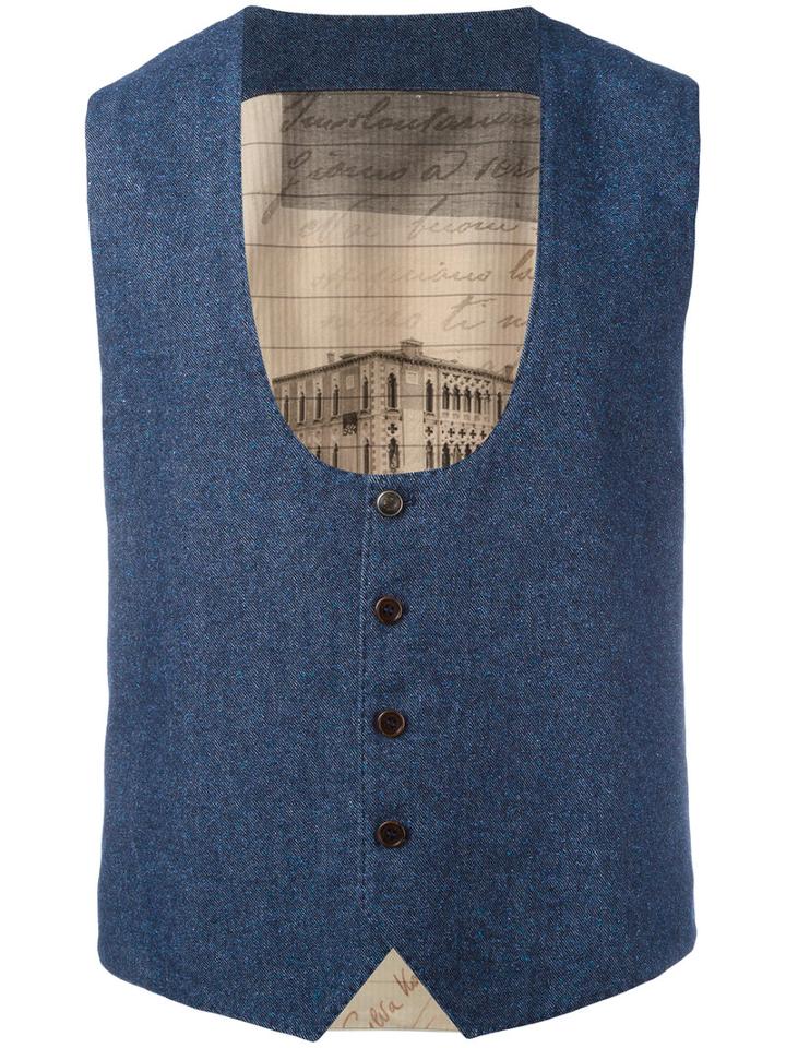 Al Duca D'aosta 1902 Dipped Scoop Neck Waistcoat, Men's, Size: 48, Blue, Virgin Wool