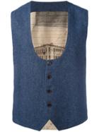 Al Duca D'aosta 1902 Dipped Scoop Neck Waistcoat, Men's, Size: 48, Blue, Virgin Wool