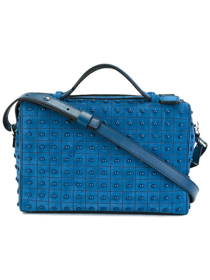 Tod's Studded Shoulder Bag, Women's, Blue, Suede/rubber