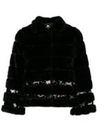 Twin-set Sequin Embellished Faux Fur Jacket - Black