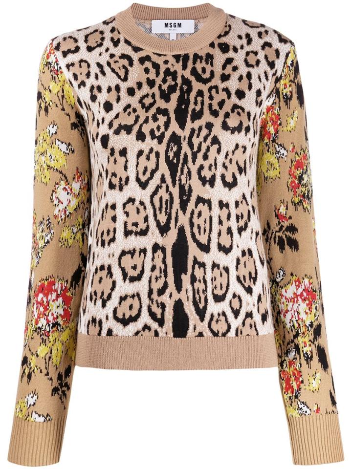 Msgm Leopard Print Sweatshirt - Brown