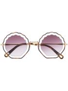 Chloé Eyewear Scalloped Edge Round Frame Sunglasses - Brown