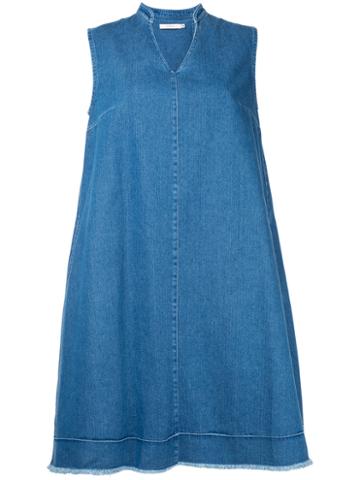 Co-mun - Slit Neck Denim Dress - Women - Cotton - 40, Blue, Cotton