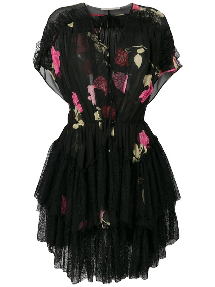 Amen Floral Print Sheer Dress - Black