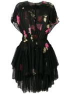 Amen Floral Print Sheer Dress - Black