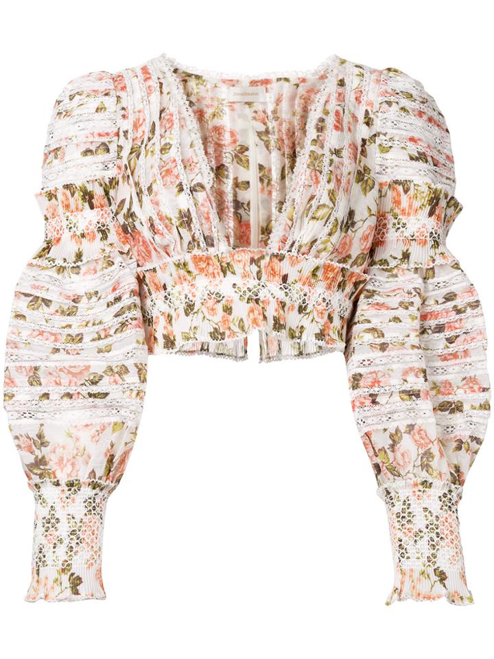 Zimmermann Ruched Floral Cropped Top - Nude & Neutrals