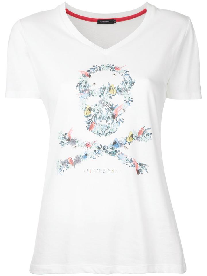 Loveless Skull Print T-shirt, Women's, Size: 34, White, Cotton/rayon