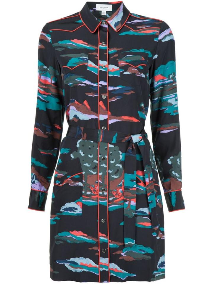 Coach Landscape Print Shirt Dress, Women's, Size: 2, Black, Silk