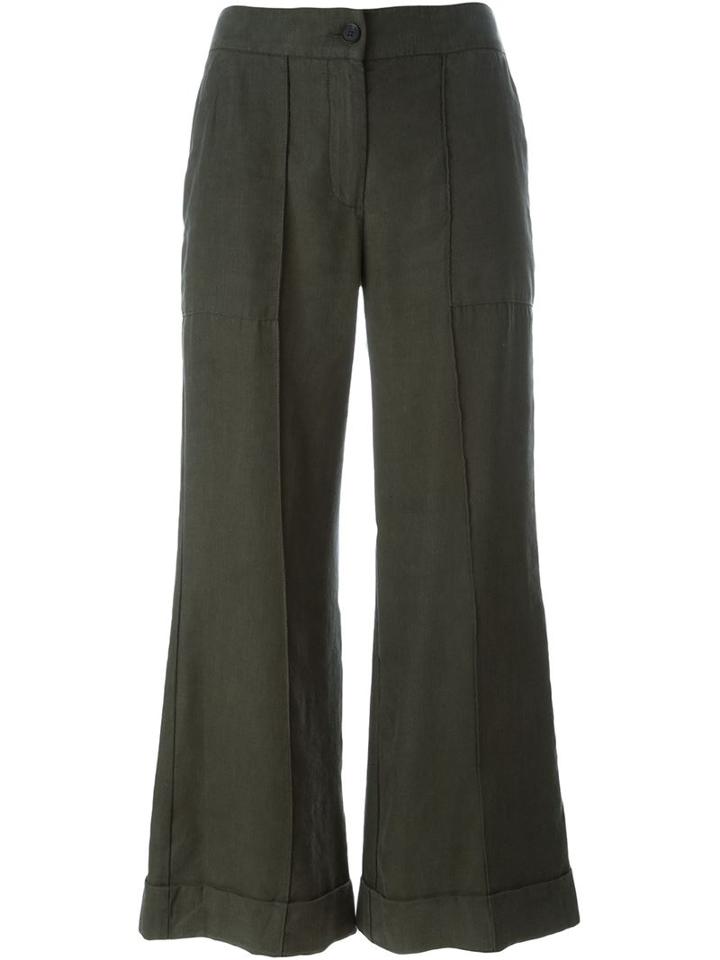 Raquel Allegra Cropped Flared Trousers, Women's, Size: 0, Green, Linen/flax/tencel/rayon/polyester