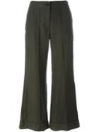 Raquel Allegra Cropped Flared Trousers, Women's, Size: 0, Green, Linen/flax/tencel/rayon/polyester