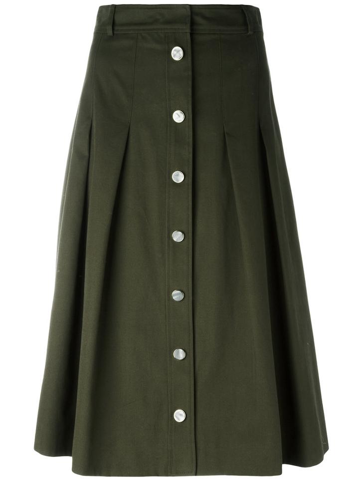 Vanessa Seward - A-line Button Skirt - Women - Cotton - 38, Women's, Green, Cotton