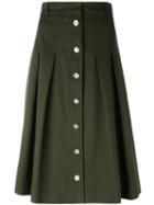 Vanessa Seward - A-line Button Skirt - Women - Cotton - 38, Women's, Green, Cotton