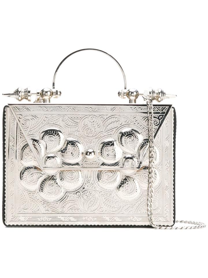 Okhtein Silver Mini Square Metal Cross-body Bag - Metallic
