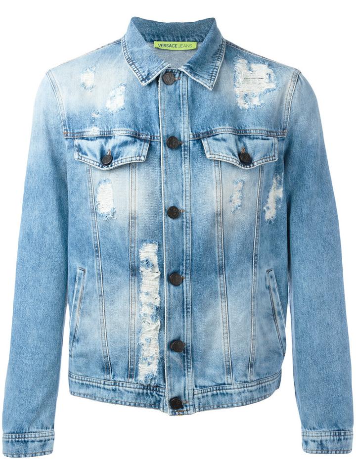 Versace Jeans Distressed Denim Jacket, Men's, Size: 52, Blue, Cotton/polyester
