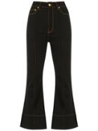 Amapô Crop Flared Jeans, Women's, Size: 42, Black, Cotton/spandex/elastane