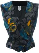 Emanuel Ungaro Vintage Floral Print Velvet Waistcoat, Women's, Size: 44, Black