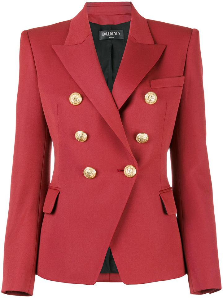 Balmain Double Breasted Blazer, Women's, Size: 36, Red, Cotton/viscose/wool